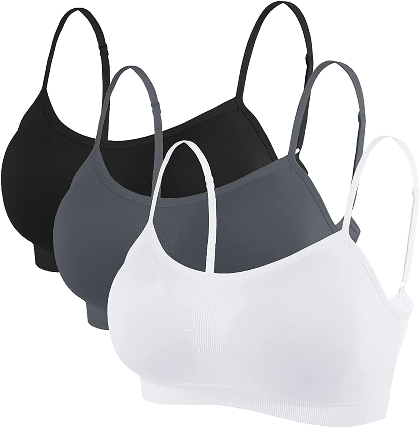 Bralettes Padded Cami Strap Bra, Seamless Sports Bra, Wireless Comfort Lightly T-Shirt Bra Black, White, Dark Gray / XX-Large