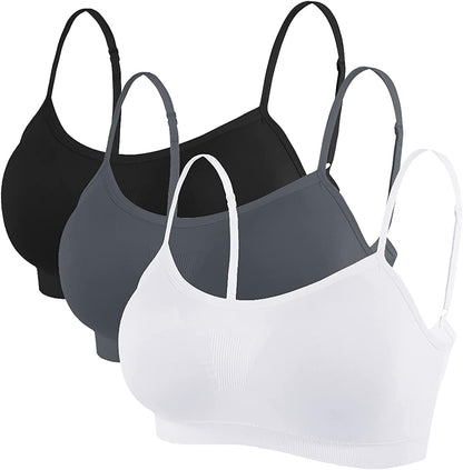 Bralettes Padded Cami Strap Bra, Seamless Sports Bra, Wireless Comfort Lightly T-Shirt Bra Black, White, Dark Gray / XX-Large