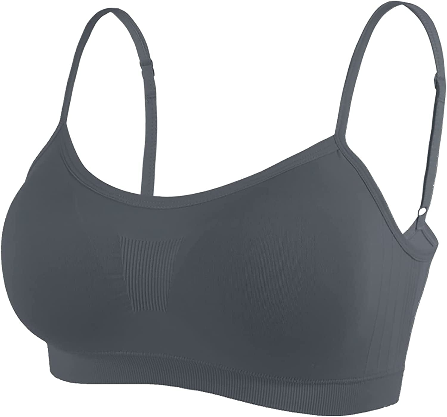 Bralettes Padded Cami Strap Bra, Seamless Sports Bra, Wireless Comfort Lightly T-Shirt Bra Dark Gray / Large