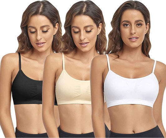 Bralettes Padded Cami Strap Bra, Seamless Sports Bra, Wireless Comfort Lightly T-Shirt Bra Black 1, White 1, Skin 1 / Large