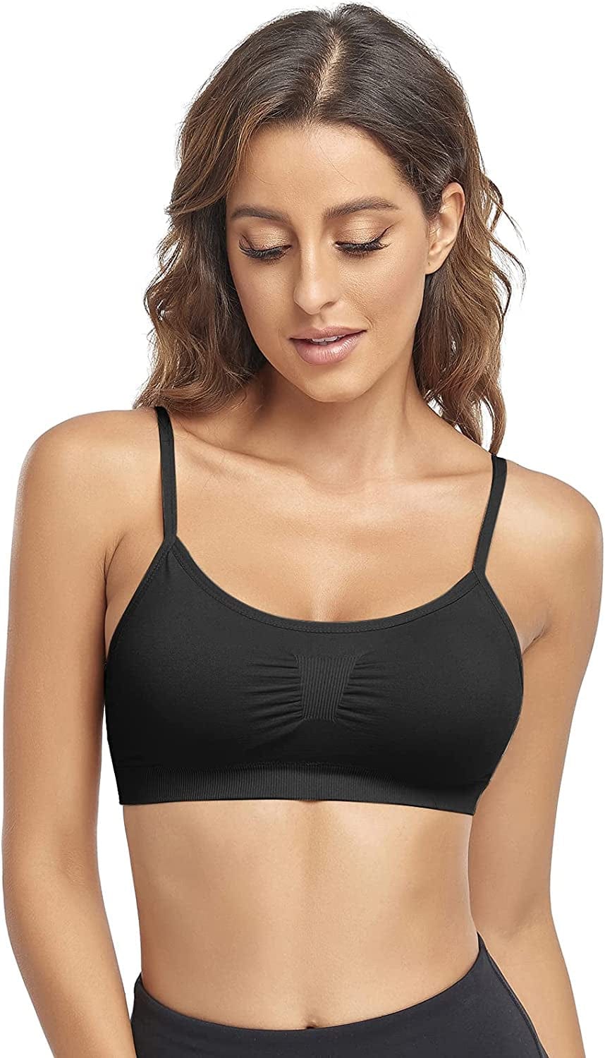 Bralettes Padded Cami Strap Bra, Seamless Sports Bra, Wireless Comfort Lightly T-Shirt Bra Black / Large