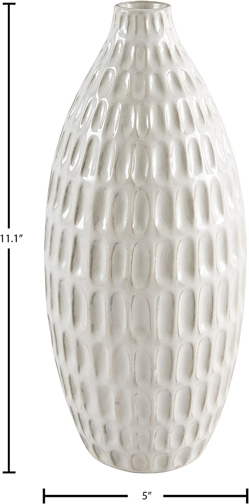Brand – Stone & Beam Modern Oval Pattern Decorative Stoneware Vase, 11.1 Inch Height, Off-White White / Large