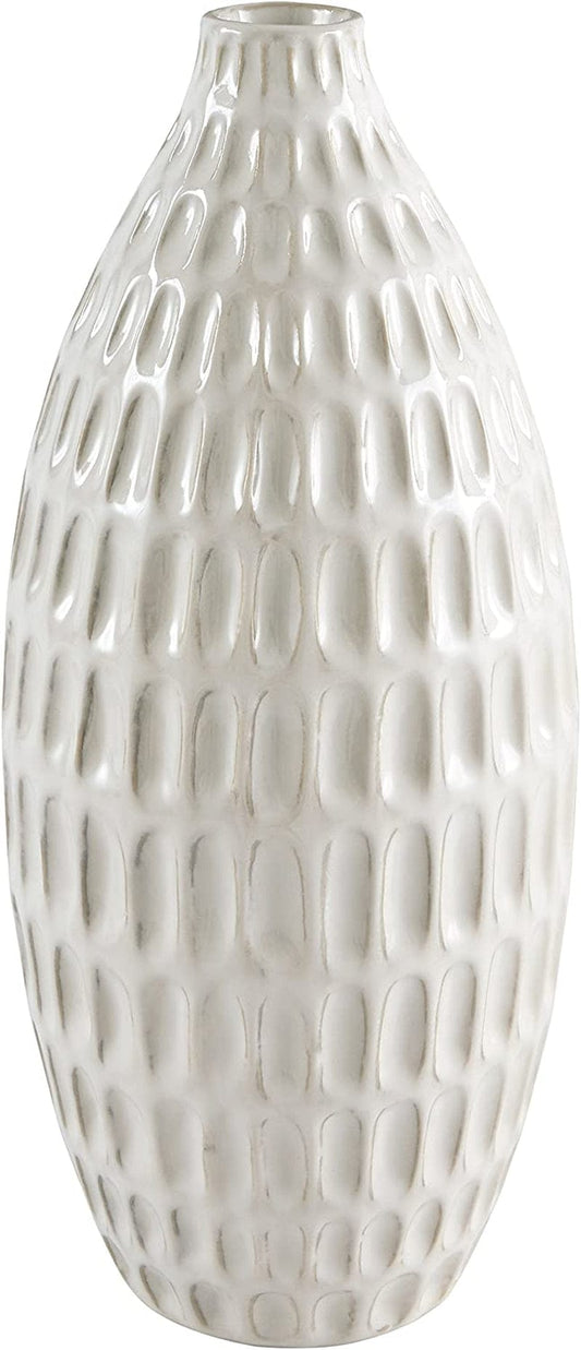 Brand – Stone & Beam Modern Oval Pattern Decorative Stoneware Vase, 11.1 Inch Height, Off-White White / Large