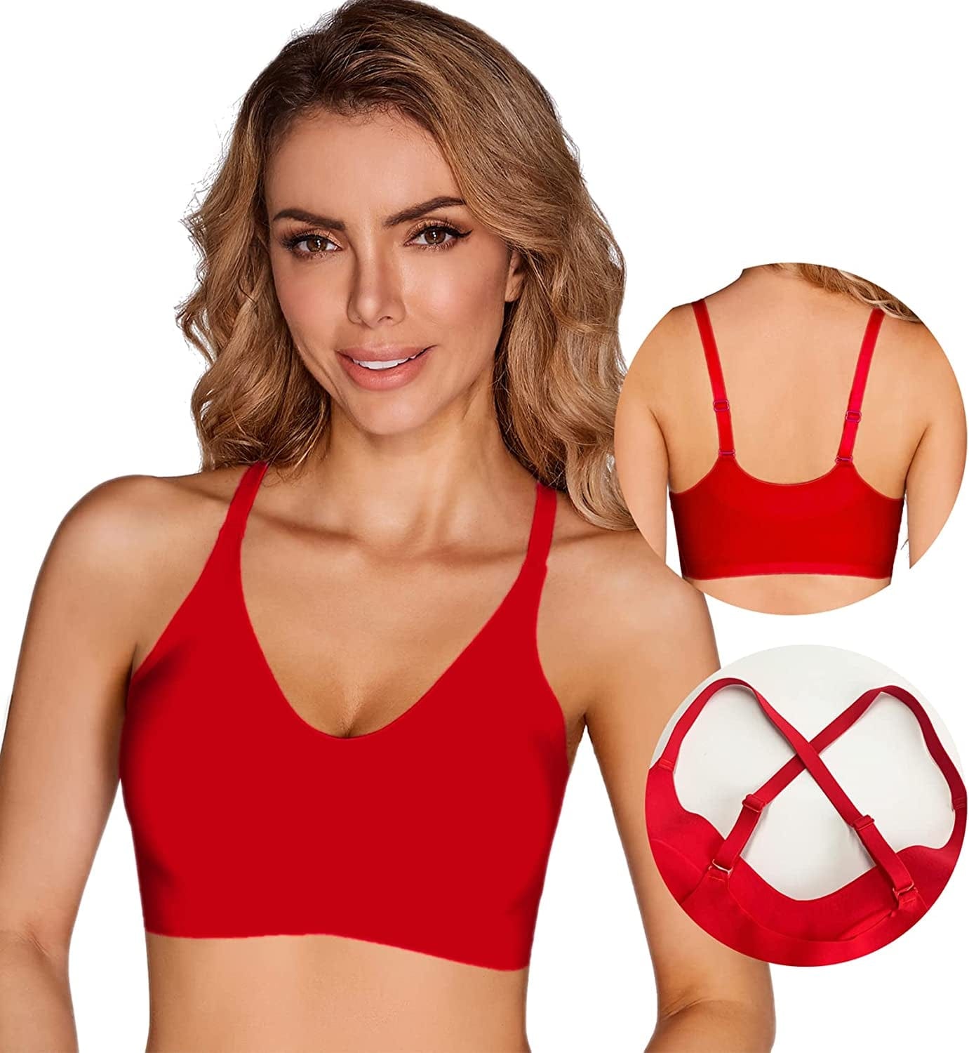 Bras for Women Comfort Seamless Bra, Cross Back Adjustable Bralette Bra, Wireless Everyday Bras for Women A-C Cup