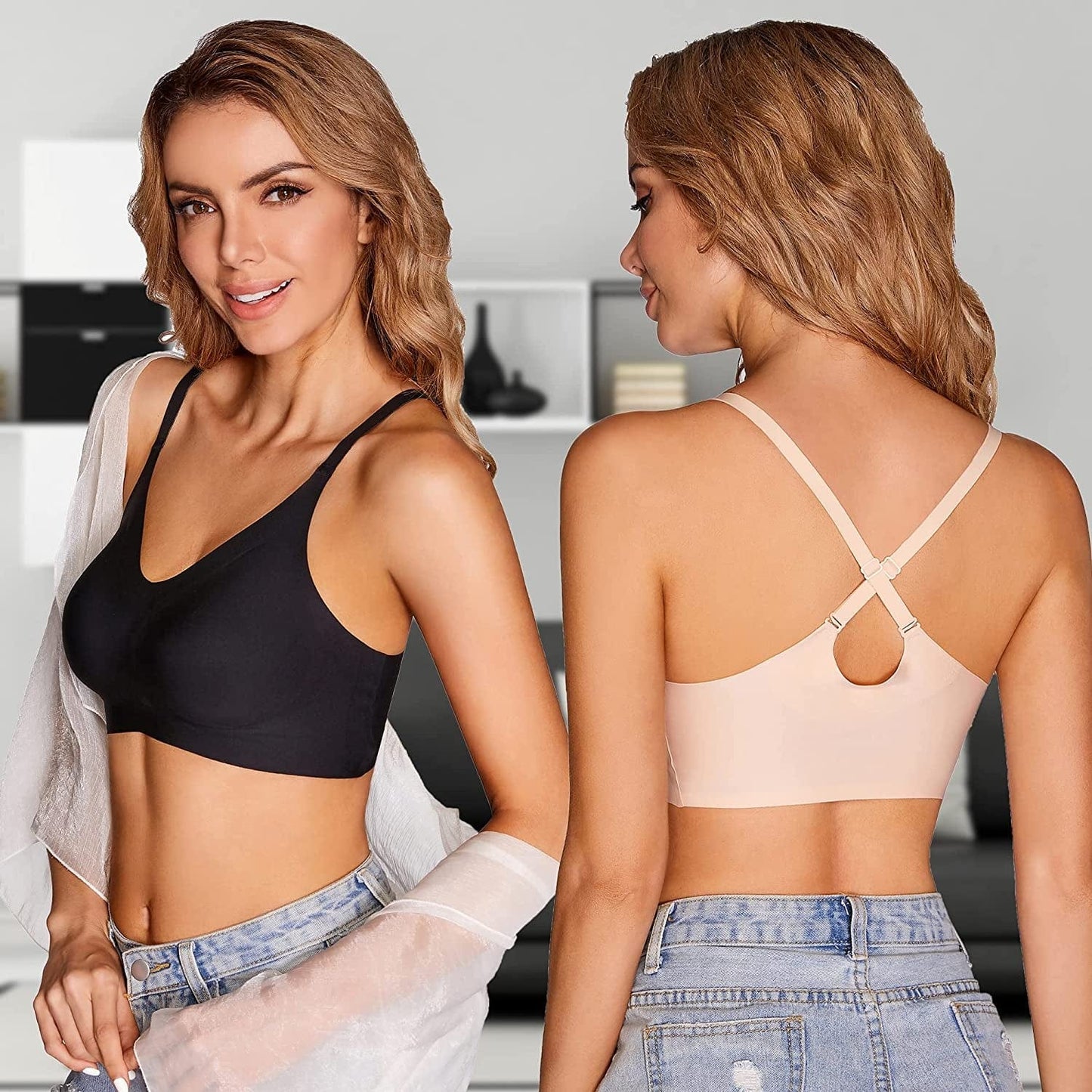 Bras for Women Comfort Seamless Bra, Cross Back Adjustable Bralette Bra, Wireless Everyday Bras for Women A-C Cup