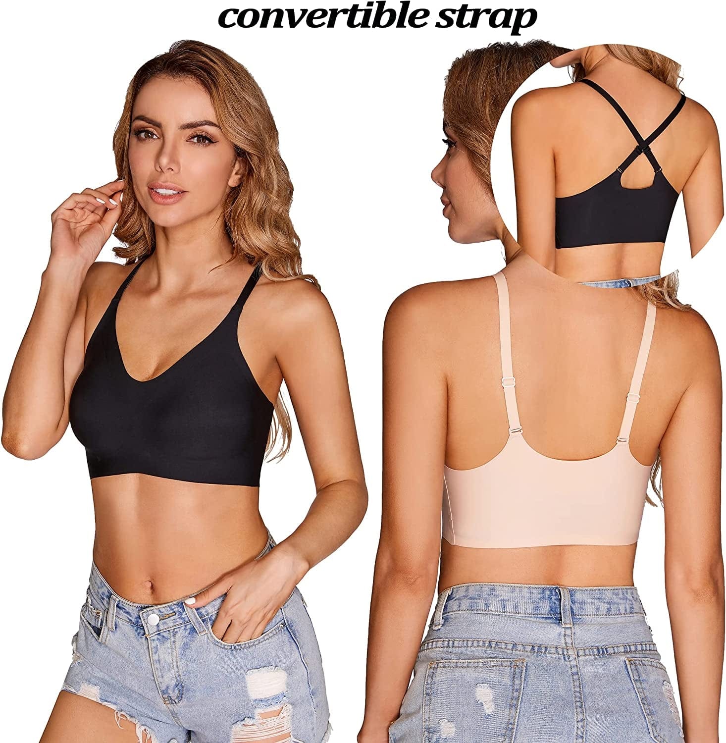 Bras for Women Comfort Seamless Bra, Cross Back Adjustable Bralette Bra, Wireless Everyday Bras for Women A-C Cup