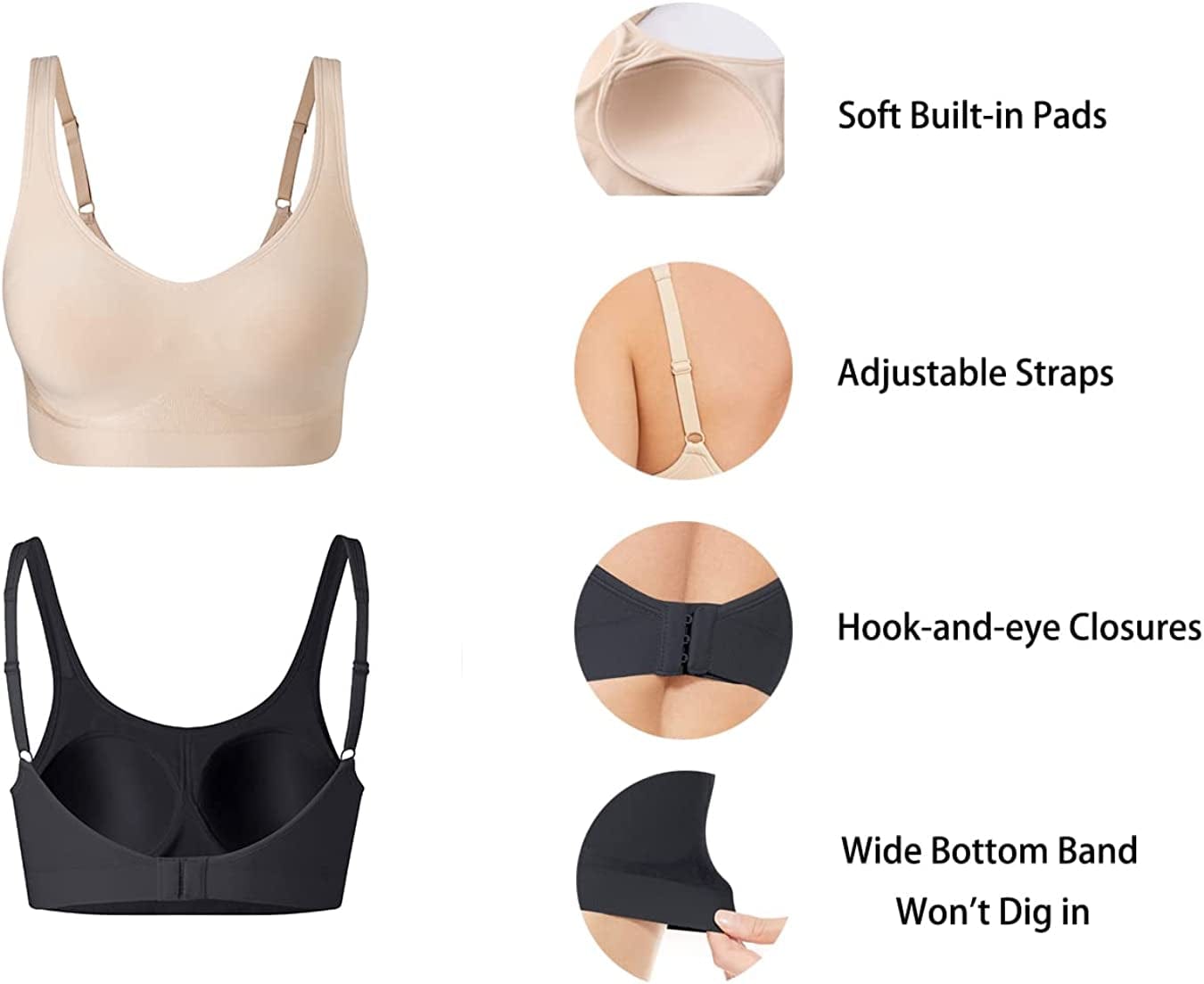 Bras for Women No Underwire Comfort Wireless Bras Seamless Wirefree Bras Full-Coverage