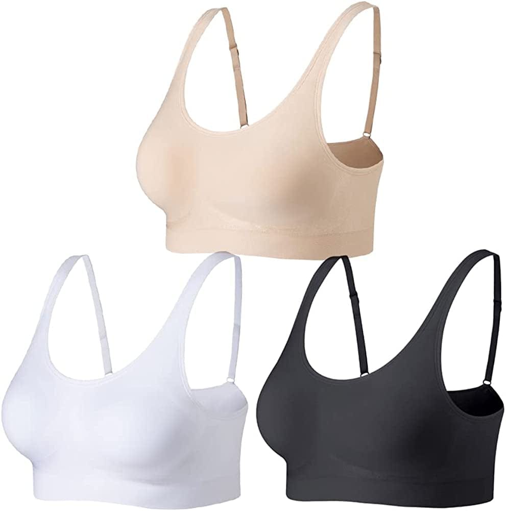 Bras for Women No Underwire Comfort Wireless Bras Seamless Wirefree Bras Full-Coverage Black&beige&white / XX-Large