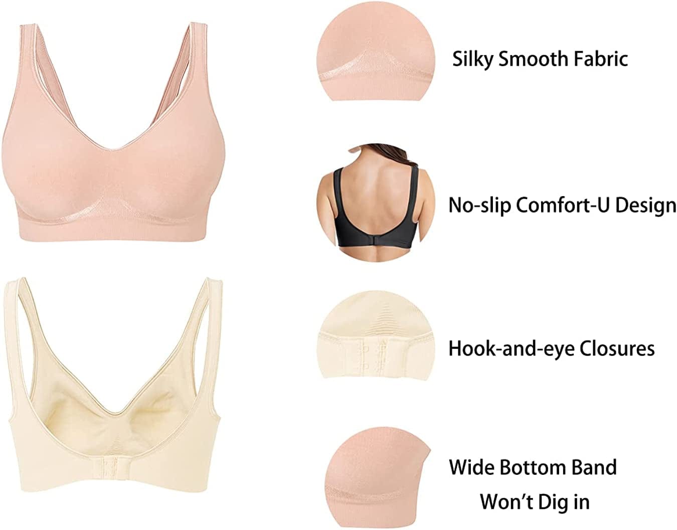 Bras for Women No Underwire Wirefree Bras with Smart Sizes Comfortable Wireless Bras No Padding
