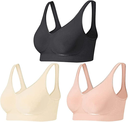 Bras for Women No Underwire Wirefree Bras with Smart Sizes Comfortable Wireless Bras No Padding Black,pink,light Beige / Small