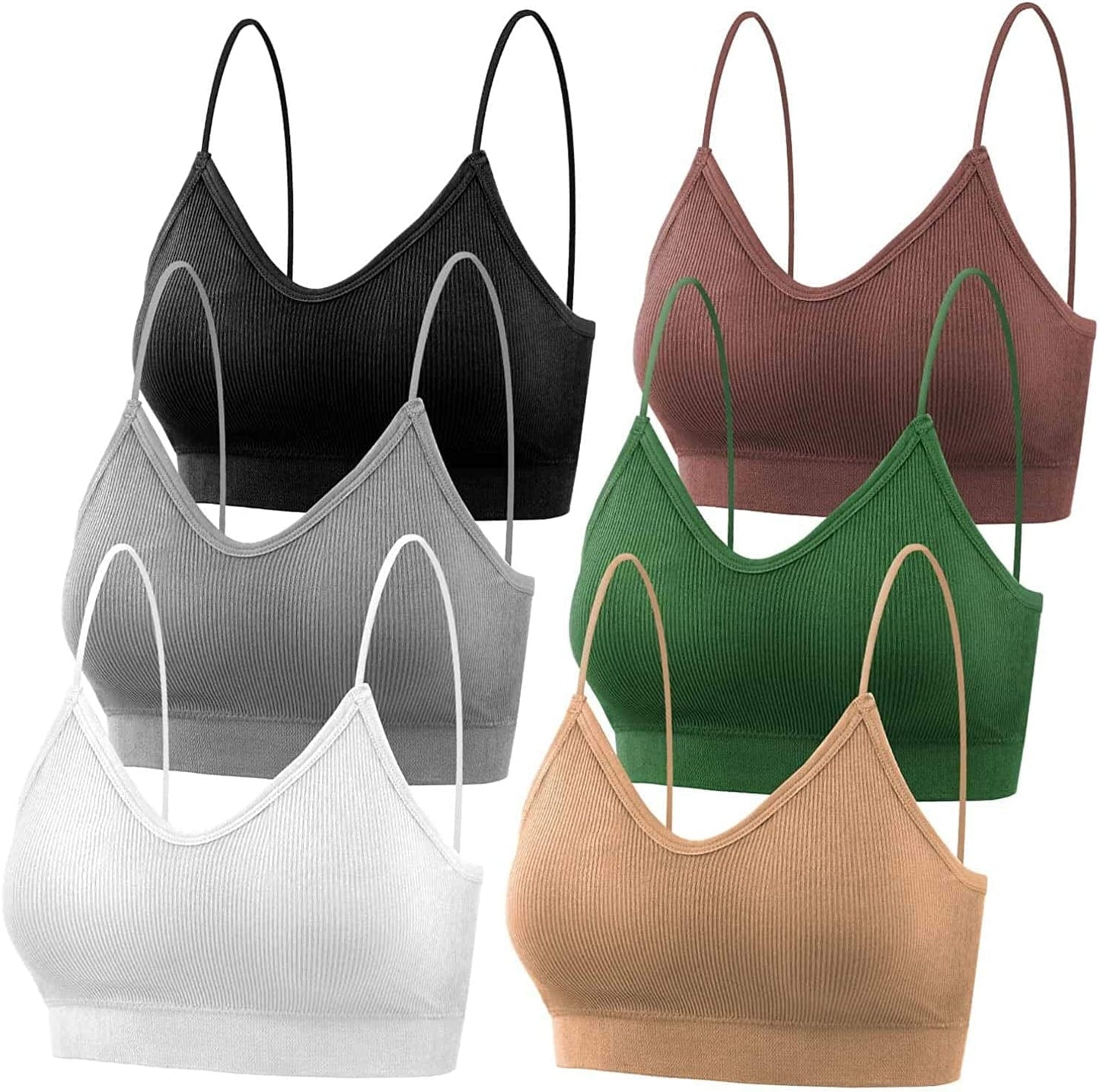 Bras for Women Pack of 6, Bralettes for Women Padded, Sports Bras for Women Cameo Brown, Black, White, Green, Gray and Beige / Small-Medium