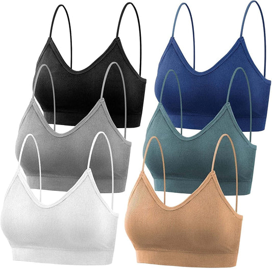 Bras for Women Pack of 6, Bralettes for Women Padded, Sports Bras for Women Black, White, Gray, Royal Blue, Steel Blue, Beige / (Small) 32D