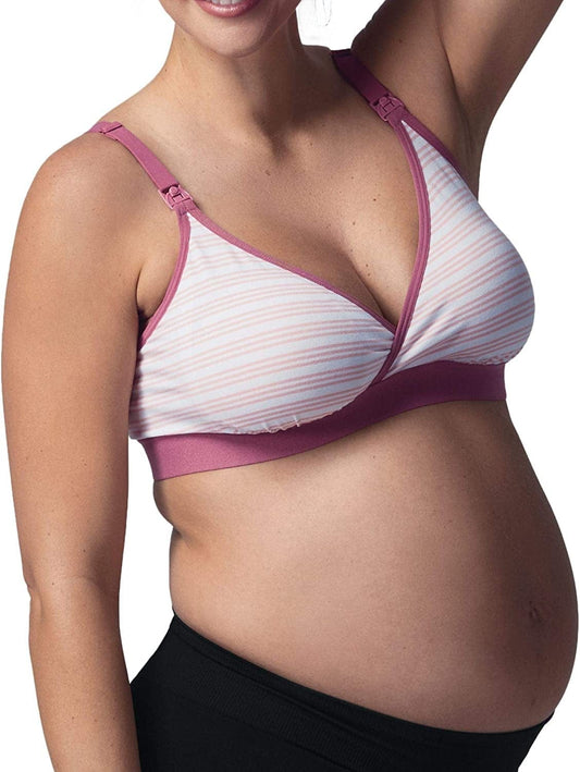 Bravado! Basics Women'S Adjustable Maternity Bra, Nursing Bra and Sleep Comfy Cotton Bra, S-XL Peach Stripe / Small
