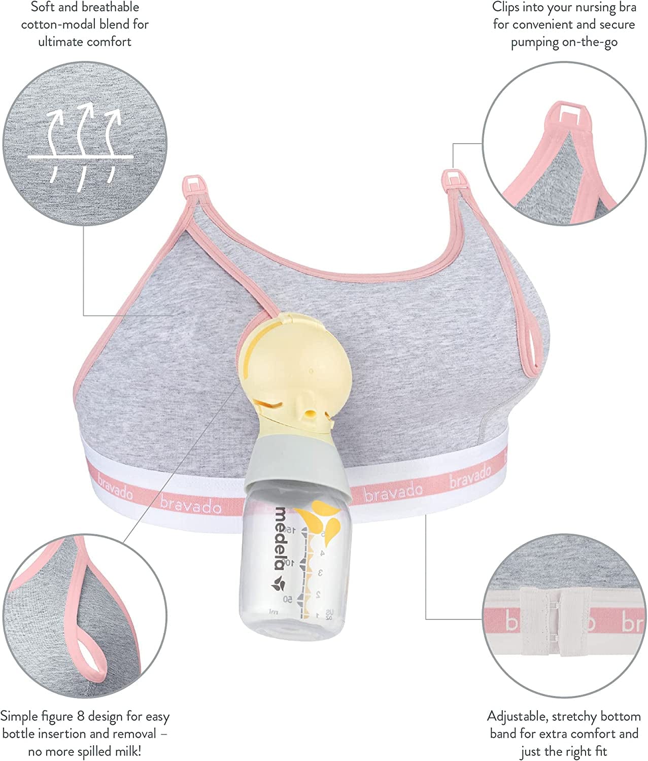 BRAVADO! DESIGNS Pumping Bra Hands Free | Clip and Pump | Pumping Accessory | S-XL