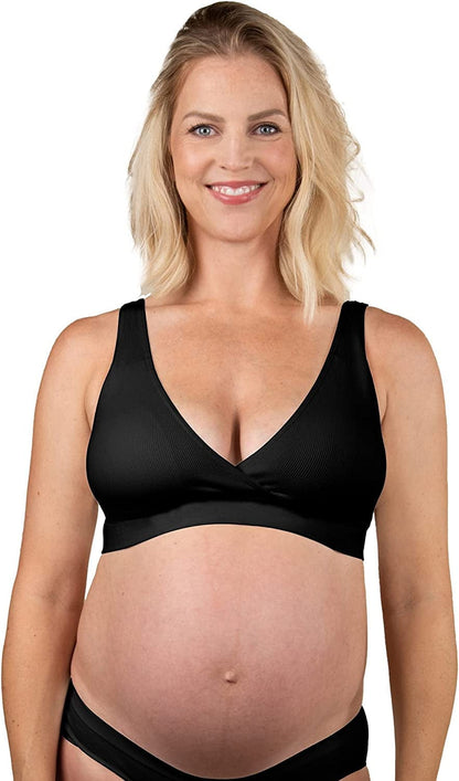 BRAVADO! DESIGNS Sustainable Maternity & Nursing Bra | Restore | Recycled Nylon | Seamless & Wireless | B-DDD/F Cup Black / Large