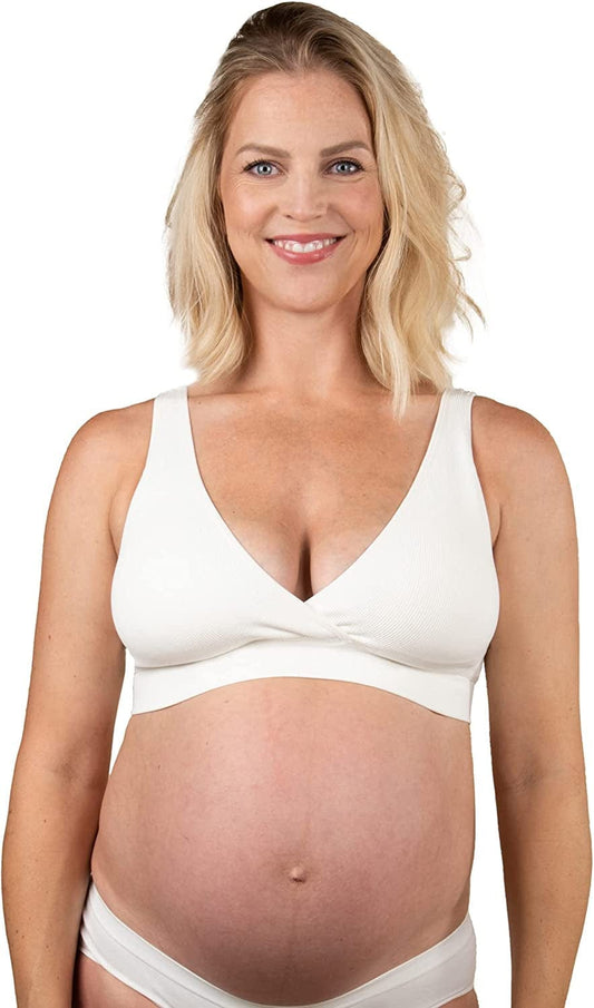 BRAVADO! DESIGNS Sustainable Maternity & Nursing Bra | Restore | Recycled Nylon | Seamless & Wireless | B-DDD/F Cup Antique White / Large