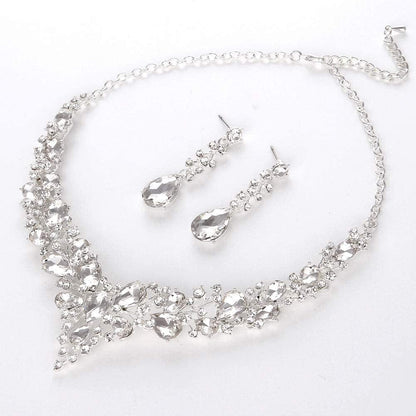Bridal Austrian Crystal Necklace and Earrings Jewelry Set Gifts Fit with Wedding Dress