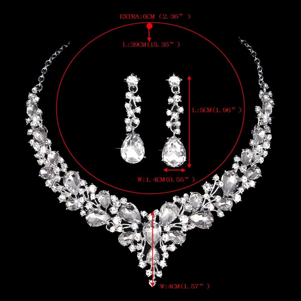 Bridal Austrian Crystal Necklace and Earrings Jewelry Set Gifts Fit with Wedding Dress