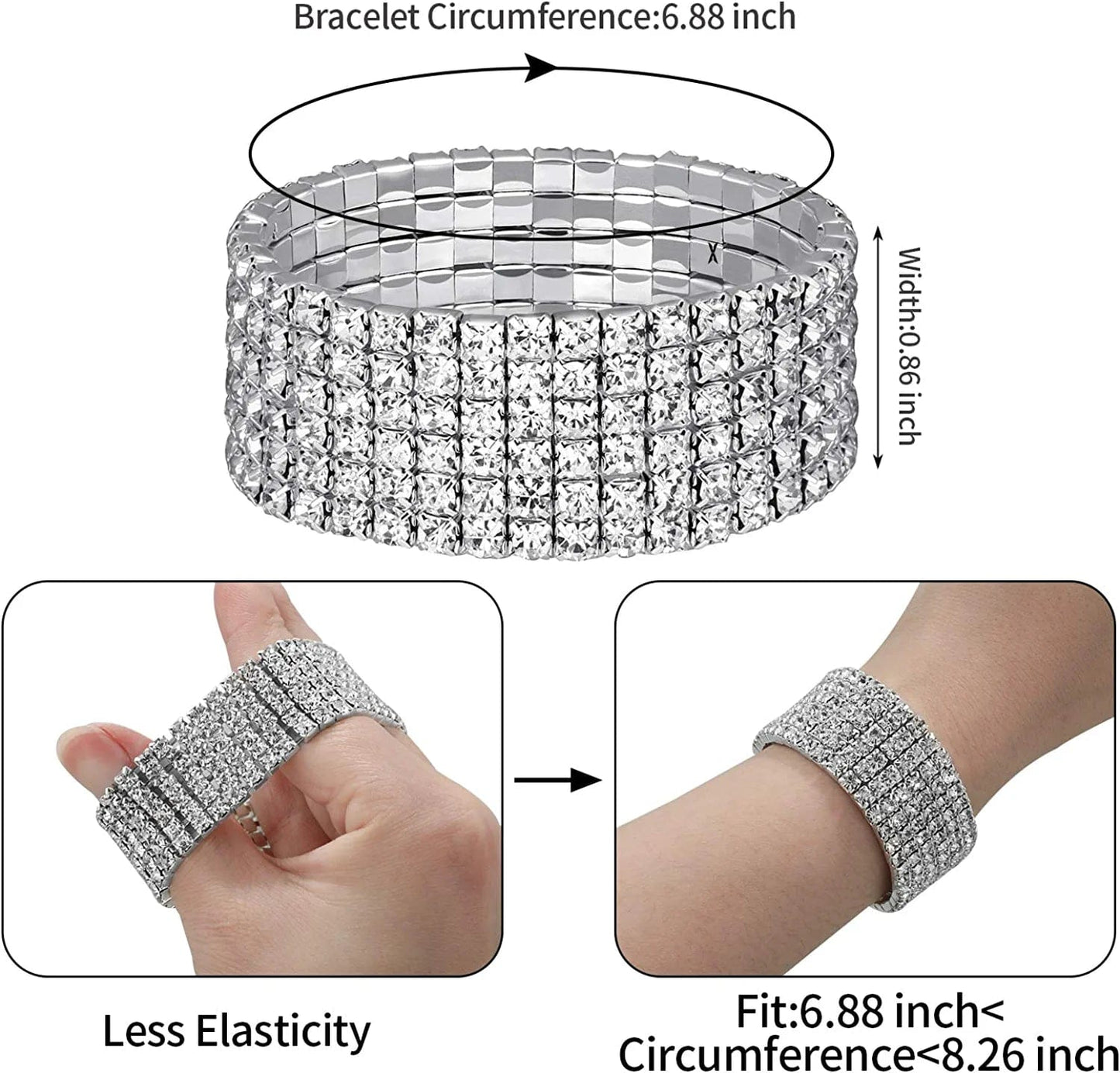 Bridal Crystal Rhinestone Jewelry Set Necklace Bracelet Hoop Earrings for Wedding Party