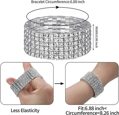 Bridal Crystal Rhinestone Jewelry Set Necklace Bracelet Hoop Earrings for Wedding Party