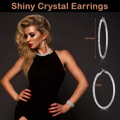 Bridal Crystal Rhinestone Jewelry Set Necklace Bracelet Hoop Earrings for Wedding Party