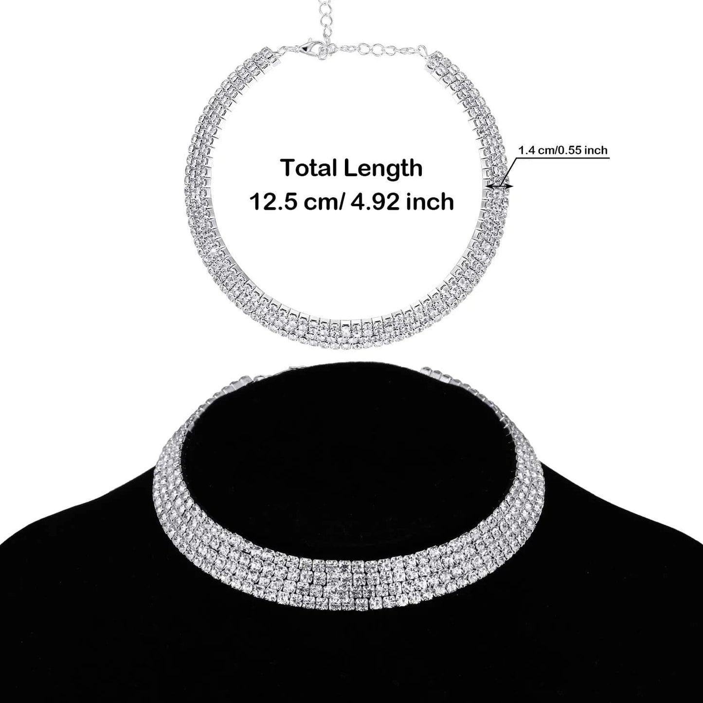 Bridal Crystal Rhinestone Jewelry Set Necklace Bracelet Hoop Earrings for Wedding Party