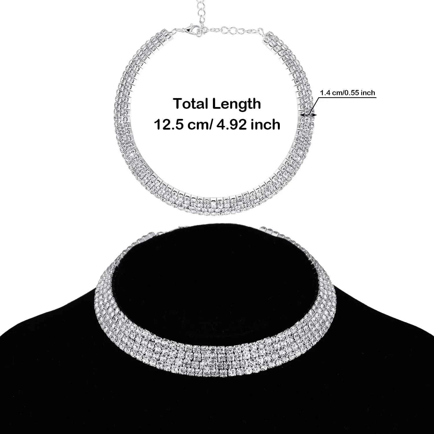 Bridal Crystal Rhinestone Jewelry Set Necklace Bracelet Hoop Earrings for Wedding Party