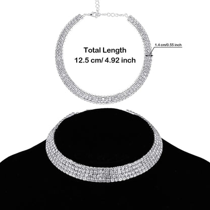 Bridal Crystal Rhinestone Jewelry Set Necklace Bracelet Hoop Earrings for Wedding Party