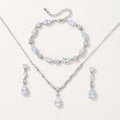 Bridal Jewelry Set for Wedding, Cubic Zirconia Necklace Dangle Drop Earrings Bracelet Set, Teardrop Marquise Brides Bridesmaids Wedding Prom Anniversary Jewelry Gifts for Women