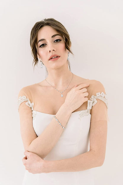Bridal Jewelry Set for Wedding, Cubic Zirconia Necklace Dangle Drop Earrings Bracelet Set, Teardrop Marquise Brides Bridesmaids Wedding Prom Anniversary Jewelry Gifts for Women