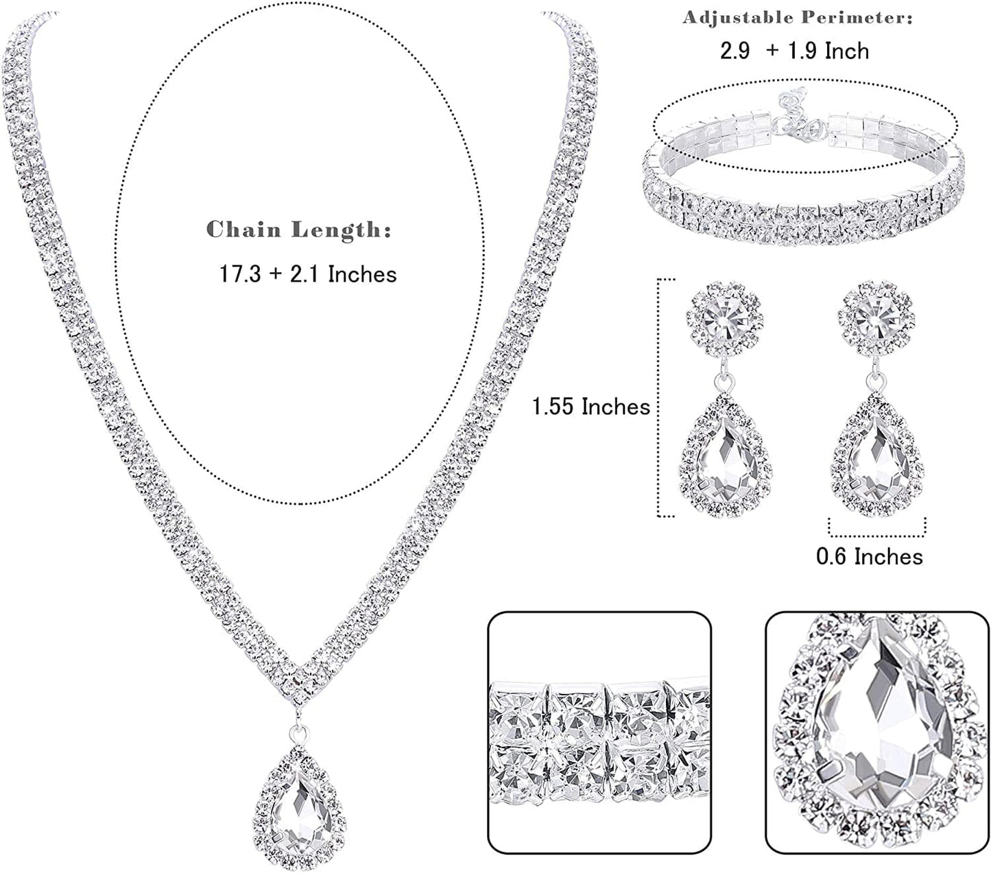 Bridal Jewelry Set for Wedding Simple Necklace Teardrop Dangle Earrings Bracelets Crystal Prom Bridal Bridesmaid Tennis Jewelry Set