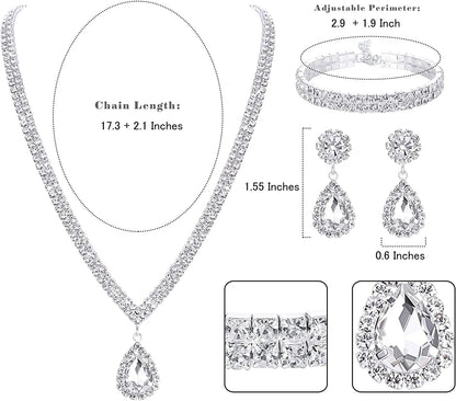 Bridal Jewelry Set for Wedding Simple Necklace Teardrop Dangle Earrings Bracelets Crystal Prom Bridal Bridesmaid Tennis Jewelry Set