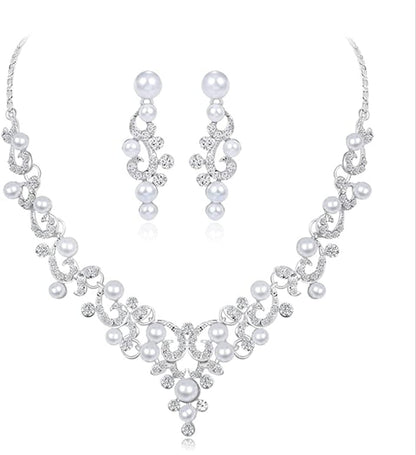 Bridal Necklace Earrings Jewelry Set Silver Crystal Pendant Bride Wedding Necklace Sets Rhinestone Jewelry Accessories for Women and Girls Set B