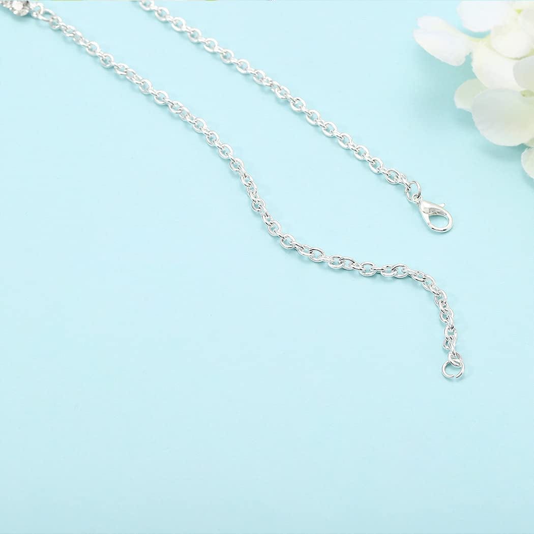 Bridal Necklace Earrings Jewelry Set Silver Crystal Pendant Bride Wedding Necklace Sets Rhinestone Jewelry Accessories for Women and Girls