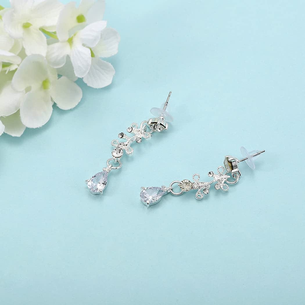 Bridal Necklace Earrings Jewelry Set Silver Crystal Pendant Bride Wedding Necklace Sets Rhinestone Jewelry Accessories for Women and Girls