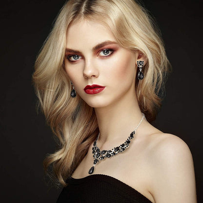Bridal Teardrop Cluster Crystal Jewelry Set for Women Necklace Earrings Wedding
