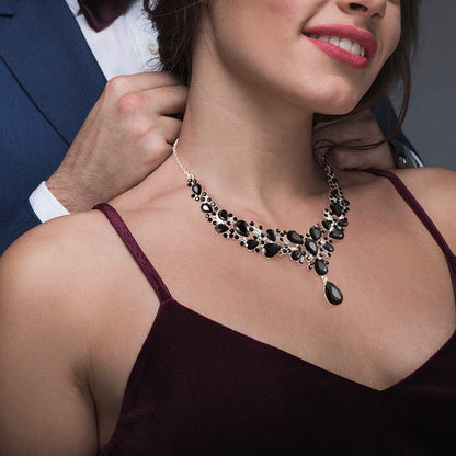 Bridal Teardrop Cluster Crystal Jewelry Set for Women Necklace Earrings Wedding