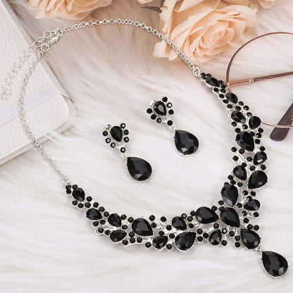 Bridal Teardrop Cluster Crystal Jewelry Set for Women Necklace Earrings Wedding