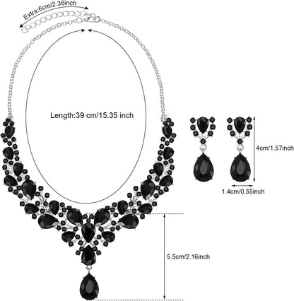Bridal Teardrop Cluster Crystal Jewelry Set for Women Necklace Earrings Wedding