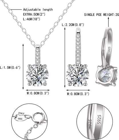 Bridal Wedding Jewelry Set, 925 Sterling Silver Sparkly White CZ Birthstone Hypoallergenic Engagement Necklace Earrings Set