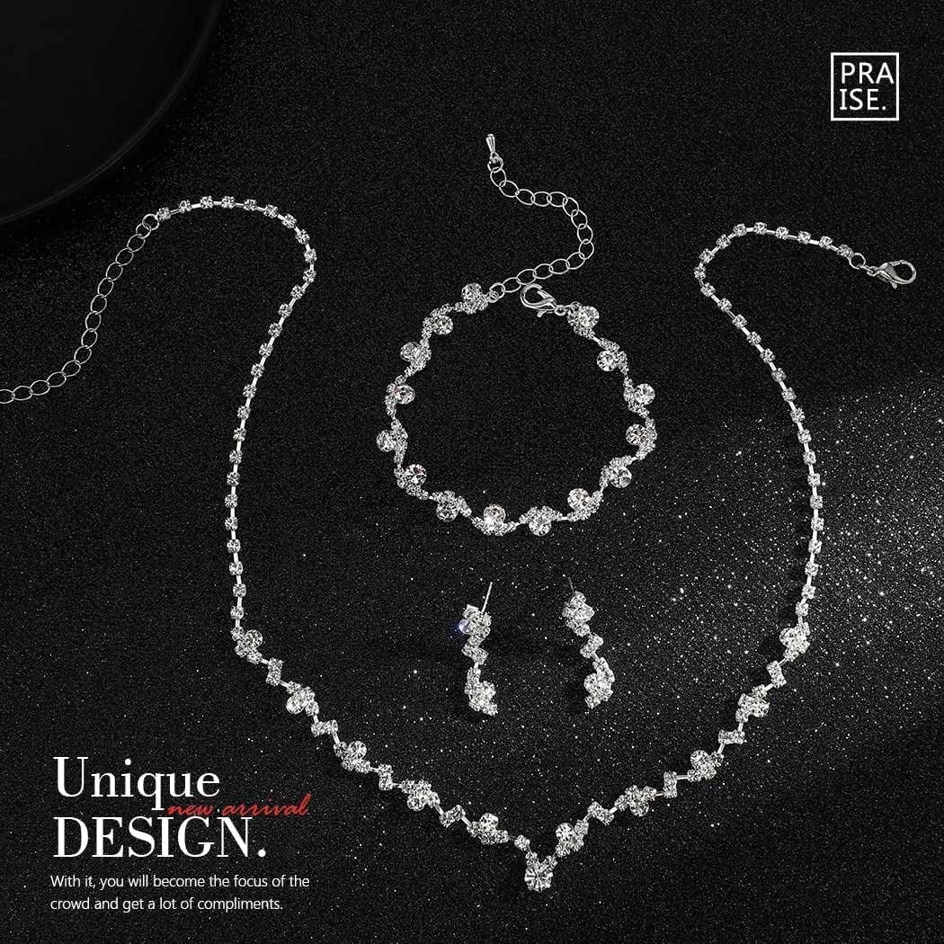 Bride Crystal Necklace Earrings Set Bridal Wedding Jewelry Sets Rhinestone Choker Necklace Prom Costume Jewelry Set for Women and Girls (3 Piece Set - 2 Earrings and 1 Necklace)
