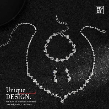 Bride Crystal Necklace Earrings Set Bridal Wedding Jewelry Sets Rhinestone Choker Necklace Prom Costume Jewelry Set for Women and Girls (3 Piece Set - 2 Earrings and 1 Necklace)