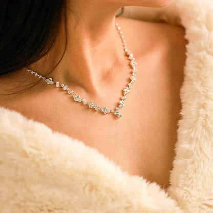 Bride Crystal Necklace Earrings Set Bridal Wedding Jewelry Sets Rhinestone Choker Necklace Prom Costume Jewelry Set for Women and Girls (3 Piece Set - 2 Earrings and 1 Necklace)