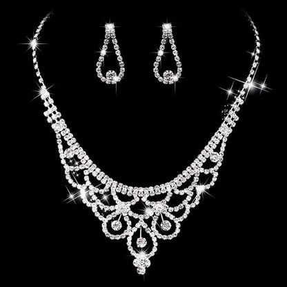 Bride Crystal Necklace Earrings Set Bridal Wedding Jewelry Sets Rhinestone Choker Necklace Prom Costume Jewelry Set for Women and Girls(3 Piece Set - 2 Earrings and 1 Necklace) Silver-D
