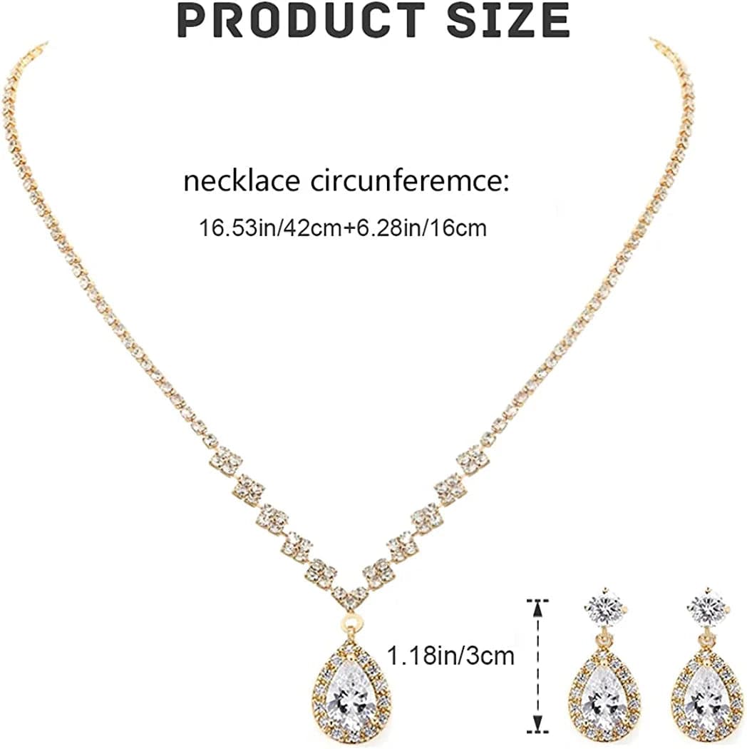 Bride Crystal Necklace Earrings Set Bridal Wedding Jewelry Sets Rhinestone Choker Necklace Prom Costume Jewelry Set for Women and Girls(3 Piece Set - 2 Earrings and 1 Necklace)