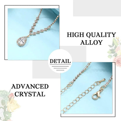 Bride Crystal Necklace Earrings Set Bridal Wedding Jewelry Sets Rhinestone Choker Necklace Prom Costume Jewelry Set for Women and Girls(3 Piece Set - 2 Earrings and 1 Necklace)