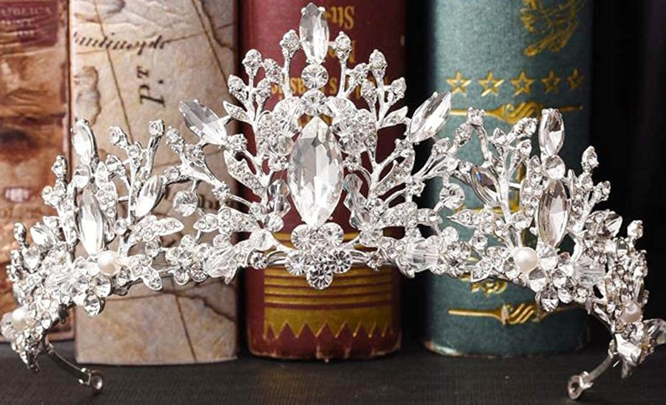 Bride Headdress Jewelry Wedding Necklace Earrings Set Crystal Crown Tiara
