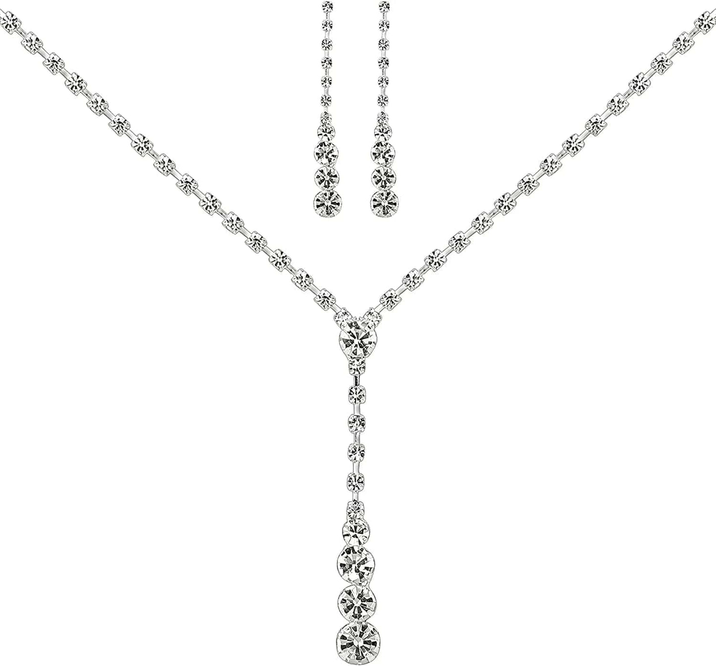 Bride Jewelry Set Silver Crystal Wedding Necklace Earrings Bridal Rhinestone Teardrop Pendant Accessories for Women and Bridesmaids (3 Piece Set - 2 Earrings and 1 Necklace) style 1270