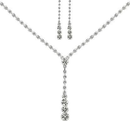 Bride Jewelry Set Silver Crystal Wedding Necklace Earrings Bridal Rhinestone Teardrop Pendant Accessories for Women and Bridesmaids (3 Piece Set - 2 Earrings and 1 Necklace) style 1270