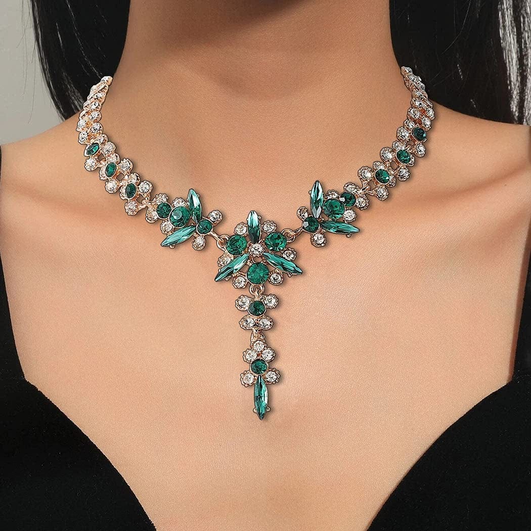 Bride Necklace Earrings Set Crystal Bridal Wedding Jewelry Sets Rhinestone Choker Necklace Prom Costume Jewelry for Women and Girls